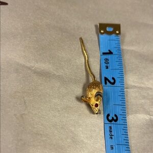Gold Mouse Brooch with Red Accents